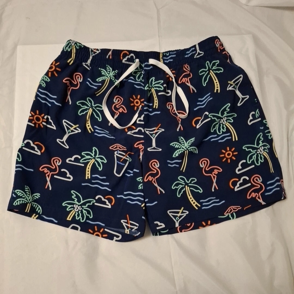 Chubbies Navy Swim Trunks with Tropical Print